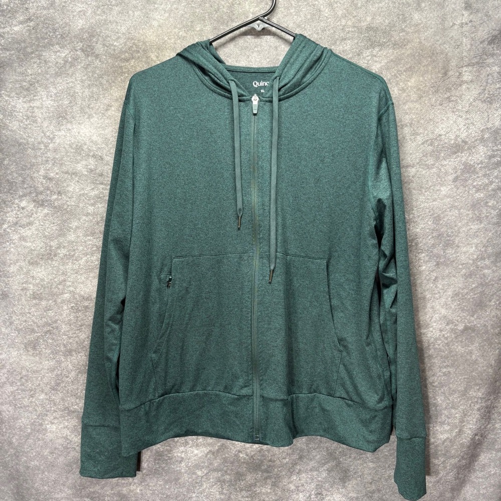 Quince Flowknit Full Zip Hoodie Sweatshirt Size XL Spruce Green Performance